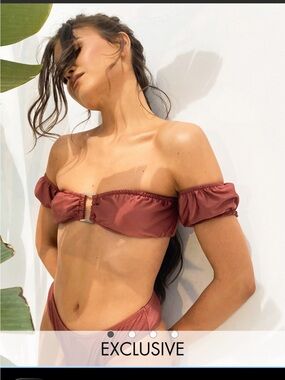 NWT South Beach x Natalya Wright Off Shoulder Bikini Top Brown Bronze US 6